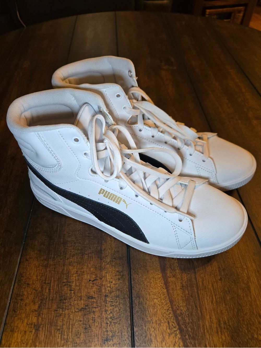 Puma White High-Top Sneakers with Black Formstrip and Gold Logo